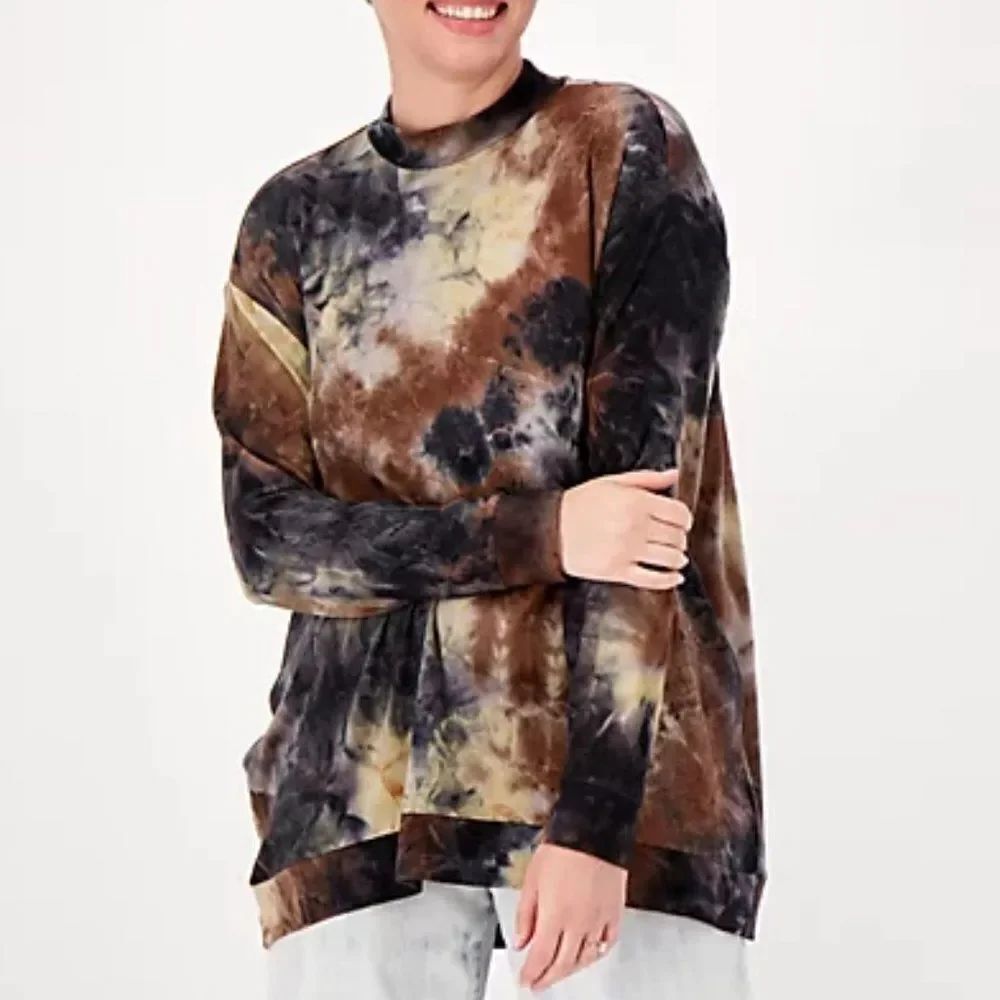 LOGO Lounge by Lori Goldstein Tie-Dye Mock-Neck Top